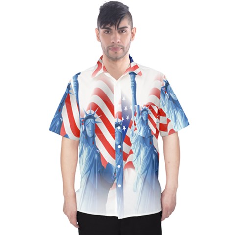 Statue Of Liberty And Usa Flag Art Men s Hawaii Shirt by danenraven