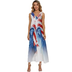 Statue Of Liberty And Usa Flag Art V-neck Sleeveless Loose Fit Overalls by danenraven