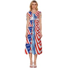 Statue Of Liberty And Usa Flag Art V-neck Drawstring Shoulder Sleeveless Maxi Dress by danenraven