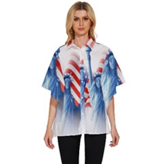 Statue Of Liberty And Usa Flag Art Women s Batwing Button Up Shirt