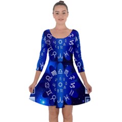 Astrology Horoscopes Constellation Quarter Sleeve Skater Dress by danenraven