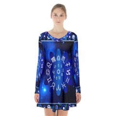 Astrology Horoscopes Constellation Long Sleeve Velvet V-neck Dress