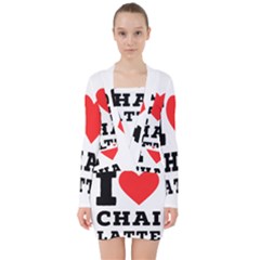 I Love Chai Latte V-neck Bodycon Long Sleeve Dress by ilovewhateva