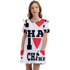 I Love Chai Latte Kids  Frilly Sleeves Pocket Dress by ilovewhateva