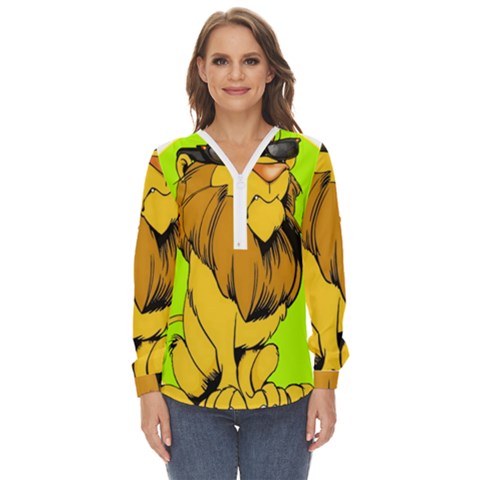 Lion Cartoon Parody Zip Up Long Sleeve Blouse by danenraven