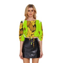 Lion Cartoon Parody Mid Sleeve Drawstring Hem Top