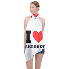 I love sherbet Halter Asymmetric Satin Top