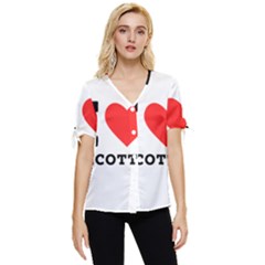 I Love Ricotta Bow Sleeve Button Up Top by ilovewhateva