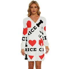 I Love Rice Long Sleeve Waist Tie Ruffle Velvet Dress by ilovewhateva