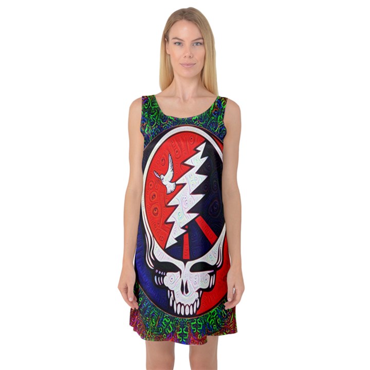 Grateful Dead Pattern Sleeveless Satin Nightdress