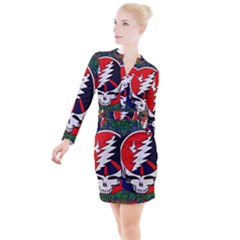 Grateful Dead Pattern Button Long Sleeve Dress by Mog4mog4