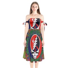 Grateful Dead Pattern Shoulder Tie Bardot Midi Dress by Mog4mog4