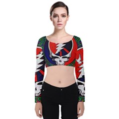 Grateful Dead Pattern Velvet Long Sleeve Crop Top by Mog4mog4