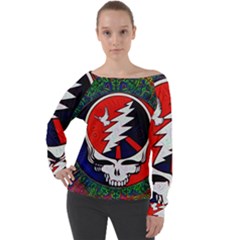 Grateful Dead Pattern Off Shoulder Long Sleeve Velour Top by Mog4mog4