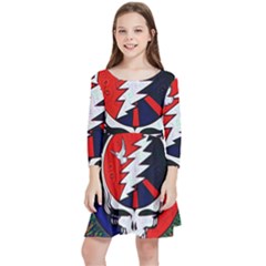 Grateful Dead Pattern Kids  Quarter Sleeve Skater Dress by Mog4mog4