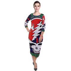 Grateful Dead Pattern Quarter Sleeve Midi Velour Bodycon Dress