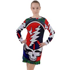 Grateful Dead Pattern Long Sleeve Hoodie Dress