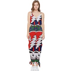 Grateful Dead Pattern Sleeveless Tie Ankle Chiffon Jumpsuit by Mog4mog4