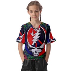 Grateful Dead Pattern Kids  V-neck Horn Sleeve Blouse by Mog4mog4