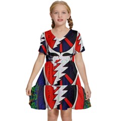 Grateful Dead Pattern Kids  Short Sleeve Tiered Mini Dress by Mog4mog4