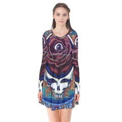 Grateful Dead Ahead Of Their Time Long Sleeve V-neck Flare Dress by Mog4mog4