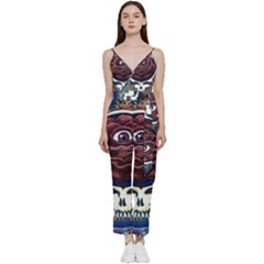 Grateful Dead Ahead Of Their Time V-neck Spaghetti Strap Tie Front Jumpsuit by Mog4mog4