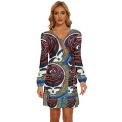 Grateful Dead Ahead Of Their Time Long Sleeve Waist Tie Ruffle Velvet Dress by Mog4mog4