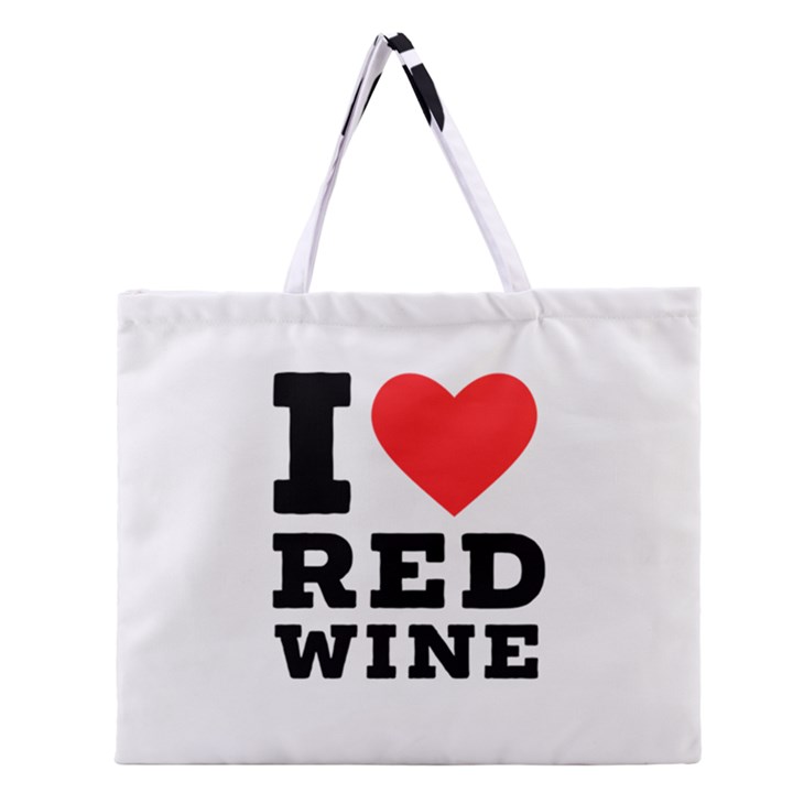 I love red wine Zipper Large Tote Bag