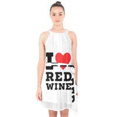 I Love Red Wine Halter Collar Waist Tie Chiffon Dress by ilovewhateva