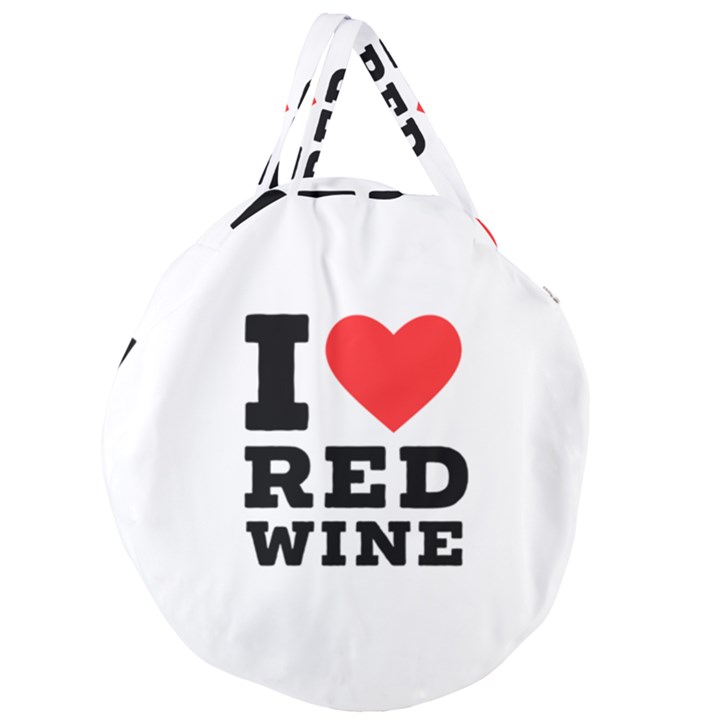 I love red wine Giant Round Zipper Tote