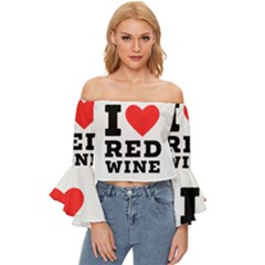 I Love Red Wine Off Shoulder Flutter Bell Sleeve Top by ilovewhateva