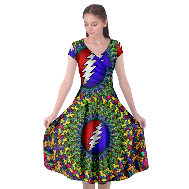 Grateful Dead Cap Sleeve Wrap Front Dress