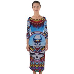 Grateful Dead Wallpapers Quarter Sleeve Midi Bodycon Dress