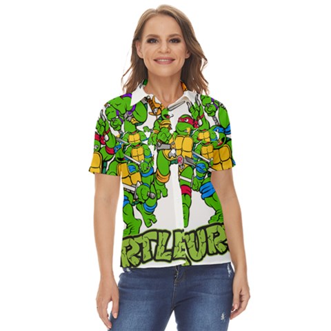 Teenage Mutant Ninja Turtles Women s Short Sleeve Double Pocket Shirt by Mog4mog4