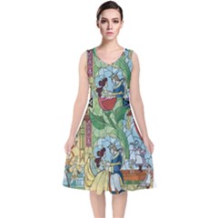 Beauty Stained Glass V-neck Midi Sleeveless Dress  by Mog4mog4