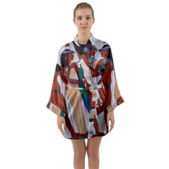 Egypt Fresco Mural Decoration Long Sleeve Satin Kimono by Mog4mog4