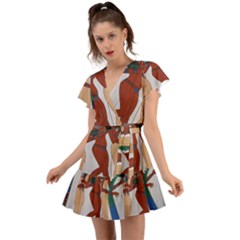 Egypt Fresco Mural Decoration Flutter Sleeve Wrap Dress by Mog4mog4