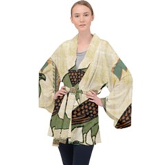 Egyptian Paper Papyrus Bird Long Sleeve Velvet Kimono  by Mog4mog4