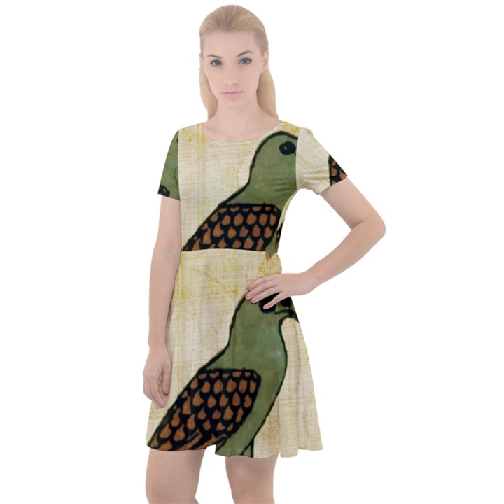 Egyptian Paper Papyrus Bird Cap Sleeve Velour Dress 