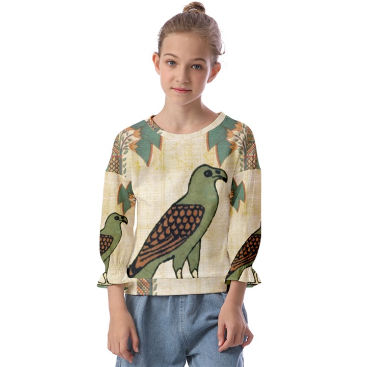 Egyptian Paper Papyrus Bird Kids  Cuff Sleeve Top