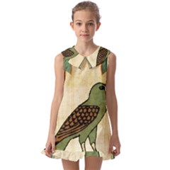 Egyptian Paper Papyrus Bird Kids  Pilgrim Collar Ruffle Hem Dress by Mog4mog4