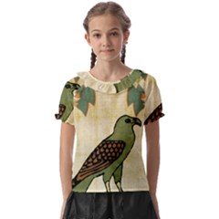 Egyptian Paper Papyrus Bird Kids  Frill Chiffon Blouse by Mog4mog4