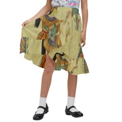 Egyptian Design Man Artifact Royal Kids  Ruffle Flared Wrap Midi Skirt