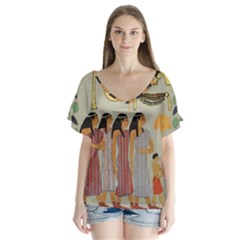 Egyptian Paper Women Child Owl V-neck Flutter Sleeve Top by Mog4mog4