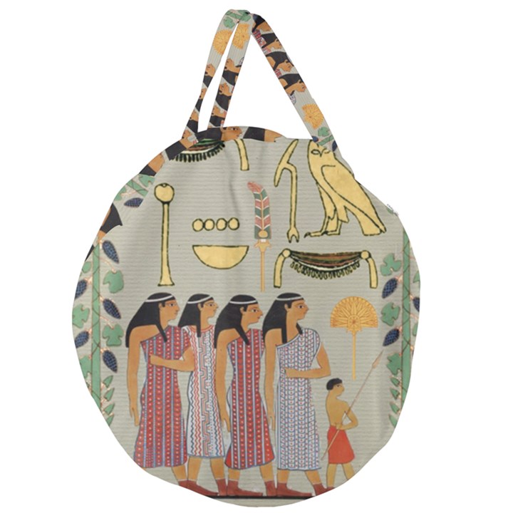 Egyptian Paper Women Child Owl Giant Round Zipper Tote