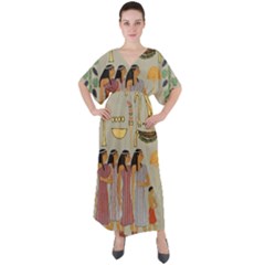 Egyptian Paper Women Child Owl V-neck Boho Style Maxi Dress by Mog4mog4