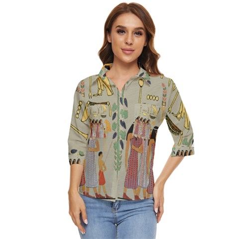 Egyptian Paper Women Child Owl Women s Quarter Sleeve Pocket Shirt by Mog4mog4