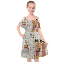 Egyptian Design Men Worker Slaves Kids  Cut Out Shoulders Chiffon Dress by Mog4mog4