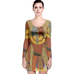 Egyptian Tutunkhamun Pharaoh Design Long Sleeve Velvet Bodycon Dress by Mog4mog4