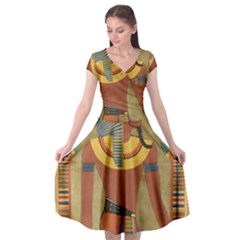 Egyptian Tutunkhamun Pharaoh Design Cap Sleeve Wrap Front Dress by Mog4mog4